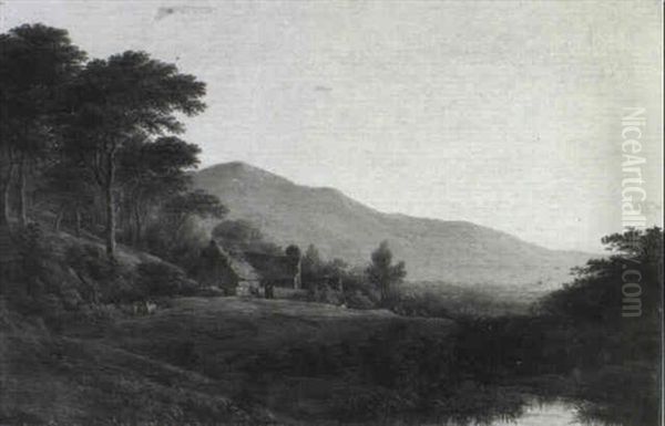 Figures Crossing A Bridge In A Mountainous Landscape - view 1