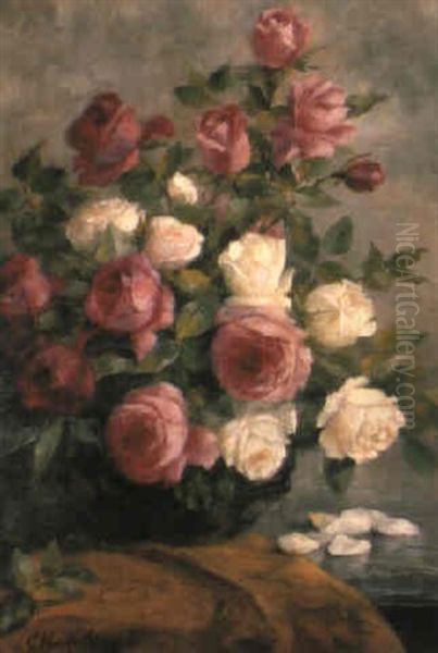 Roses In A Vase On A Ledge - view 1