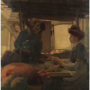Market At Moret, France by Frederick J. Mulhaupt