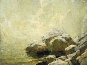Seascape With Rock In Winter by Frederick J. Mulhaupt