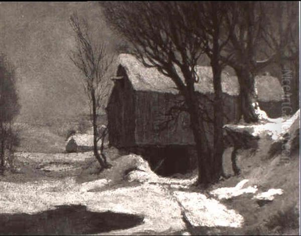Moonlit Farm In The Winter - view 1