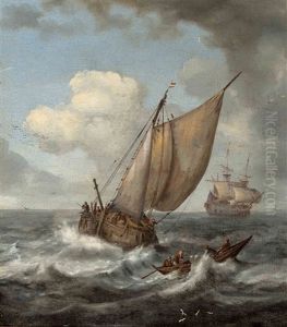 A Fishing Boat, A Rowing Boat And A Dutch Three-master In Choppy Waters by Pieter Mulier the Elder