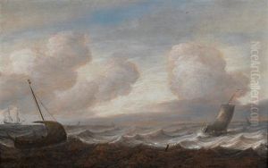 Ships And Fishing Boats On A Turbulent Sea by Pieter Mulier the Elder