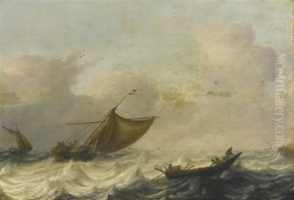 Fishing And Rowing Boats Among Choppy Waters - view 1