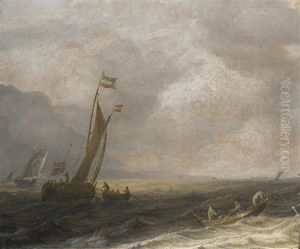 A Kaag On A Choppy Sea, A Rowing Boat In The Foreground