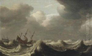 Ships In A Stormy Sea by Pieter Mulier the Elder