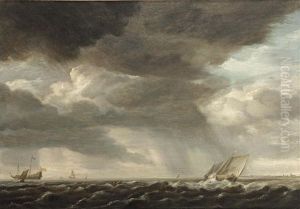 A Two-master And Smaller Sailing Vessels In Rough Waters by Pieter Mulier the Elder