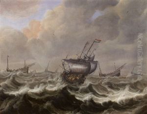 Ships In A Stormy Sea by Pieter Mulier the Elder