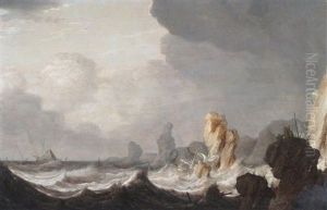 A Ship Foundering On Rocks In A Storm With Figures Praying On A Rocky Outcrop A Ship Foundering On Rocks In A Storm With Figures Praying On A Rocky Outcrop