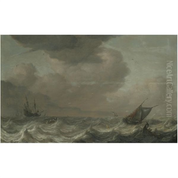A Dutch Merchant Vessel And Other Shipping In Choppy Waters - view 1
