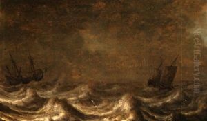 Bewegte See Mit Zwei Schiffen by Pieter Mulier the Elder