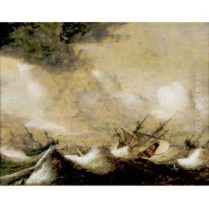 Ships In A Stormy Sea by Pieter Mulier the Elder