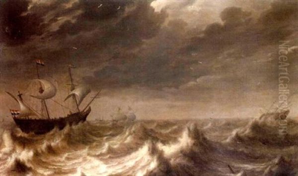 A Dutch Smalschip In A Swell, Other Shipping Beyond - view 1