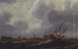 Dutch Warships Hove-to With Small Craft Running Between Them
