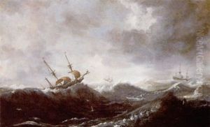 A Seascape With Vessels On A Stormy Sea by Pieter Mulier the Elder