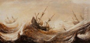Sailing Ships In Rough Seas by Pieter Mulier the Elder