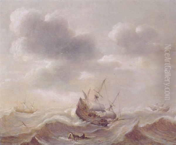 A Threemaster Offshore In A Gale With Jonah And The Whale, Other Shipping Beyond - view 1