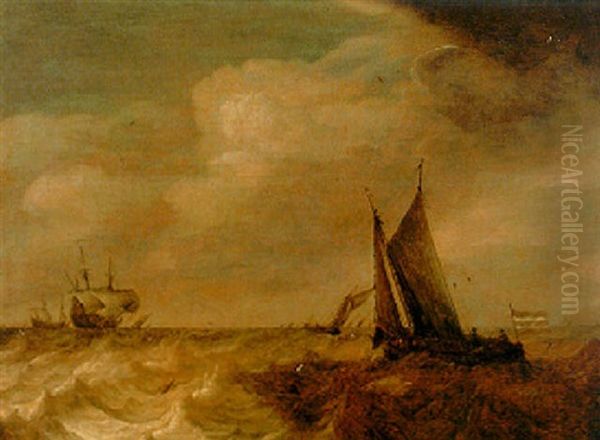 A Smalschip On A Rough Sea With Other Boats - view 1