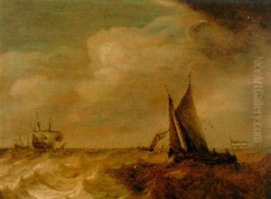 A Smalschip On A Rough Sea With Other Boats