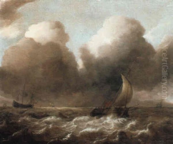 A Smalschip At Full Sail In A Stiff Breeze With Other Shipping Beyond - view 1