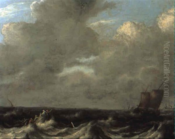 Rowing Boat And Other Sailing Vessels In Choppy Seas - view 1