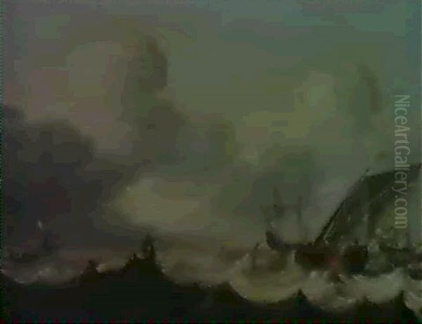 Voiliers Et Barque De Peche Sur Une Mer Houleuse - view 1