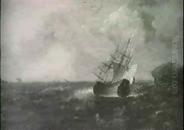 A Boat Sailing In A Rough Sea - view 1