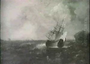 A Boat Sailing In A Rough Sea by Pieter Mulier the Elder