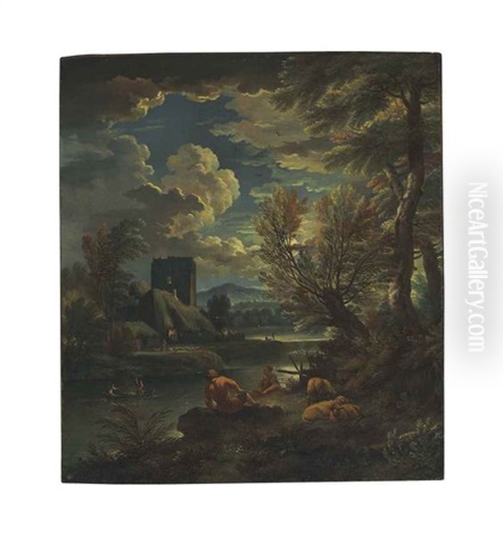 A Wooded River Landscape With A Fisherman And A Shepherdess - view 1