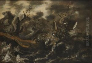 Navires Sur Une Mer Agitee Pres D'un Rivage by Pieter Mulier the Younger