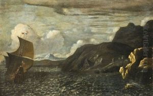 Navire Aupres Des Cotes Et Navire Dans La Tempete (pair)