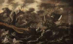 Vaisseau Dans La Tempete by Pieter Mulier the Younger