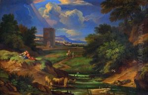 Paesaggio Fluviale Con Figure, Armenti E Torre; Paesaggio Fluviale Con Figure, Femminili E Fortezza