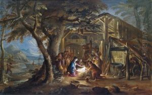 Nachtliche Landschaft Mit Der Geburt Christi