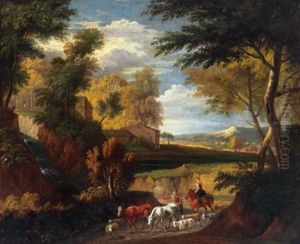 Weite, Bewaldete Landschaft Mit Hirt Und Herde