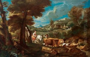 Gebirgige Landschaft Mit Hirten Und Herde