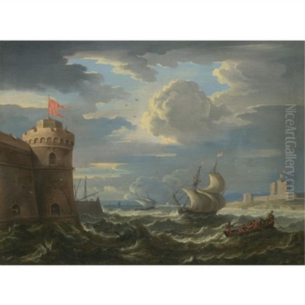Shipping In A Stiff Breeze In An Estuary Between Two Turkish Forts - view 1