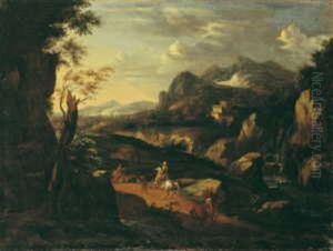 Italienische Gebirgslandschaft Mit Reitern Italienische Gebirgslandschaft Mit Reitern