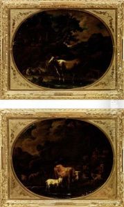 Scene Campestri Con Mucche E Gregge (pair) by Pieter Mulier the Younger