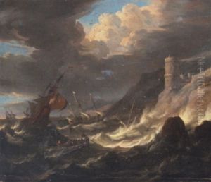 Shipping Off A Rocky Coast In A Storm by Pieter Mulier the Younger