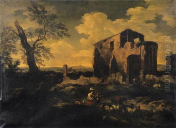 Paesaggio Con Ruderi Ed Astanti - view 1