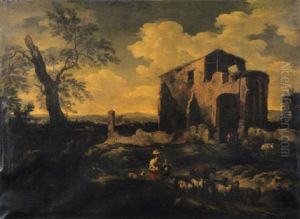 Paesaggio Con Ruderi Ed Astanti