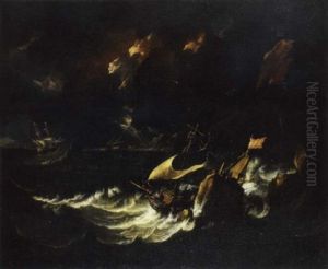 Velieri In Panne Nella Burrasca Presso Una Costa Mediterranea by Pieter Mulier the Younger