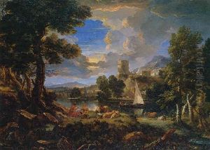 A Mountainous River Landscape With A Shepherd And Shepherdess, (daphins And Chloe?)
