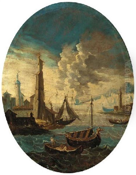 An Italianate Harbour With Shipping In The Foreground - view 1