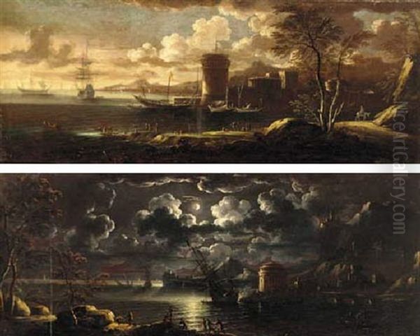 A Fortified Mediterranean Harbour With Figures On An Outcrop - view 1