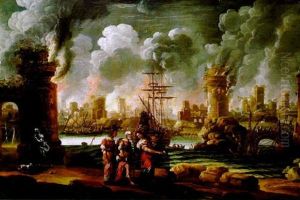 Lot Und Seine Tochter, Im Hintergrund Das Brennende Sodom