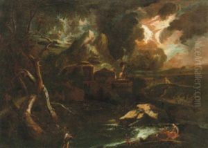 Landskap Med Figurer Och Byggnader, Ovader by Pieter Mulier the Younger