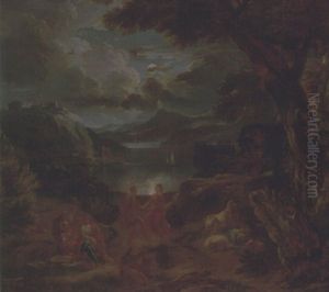 A Pastoral Scene With Shepherds And Nymphs Dancing In The Moonlight By The Edge Of A Lake
