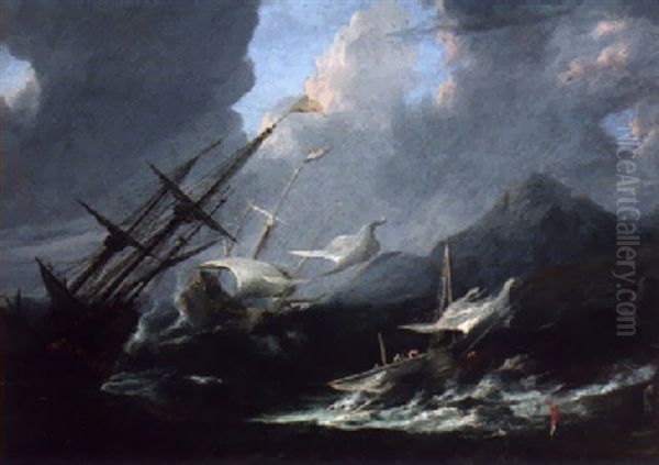 Men-o`-war Running Aground In A Storm - view 1